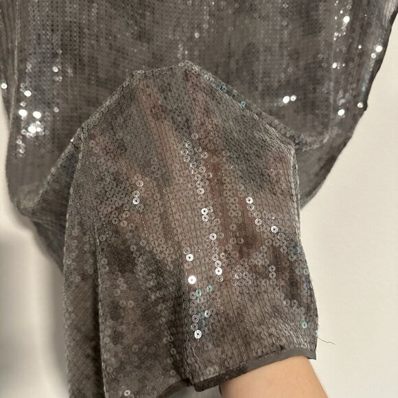 Eileen Fisher Women's Rye Clear Sequins Shimmer Short Sleeve Top XS Gray Silver - Picture 4 of 7